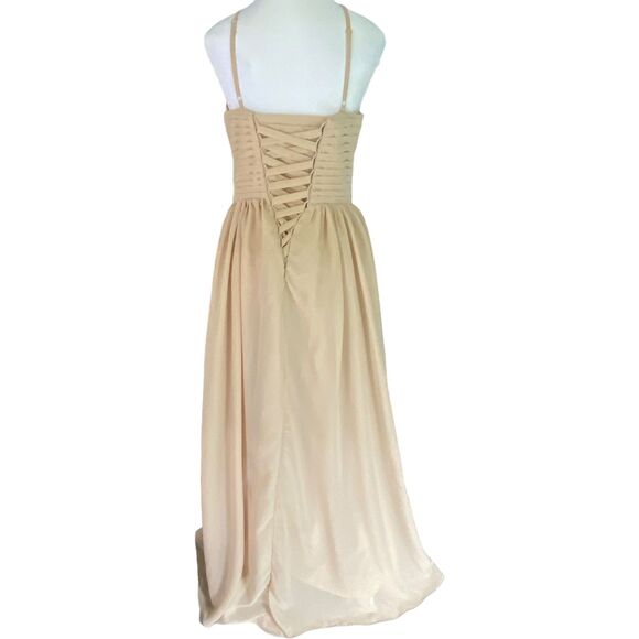 Halter Bridesmaid Backless Long Dress Evening Dress Formal Champagne Tan Size 4 - Picture 6 of 11